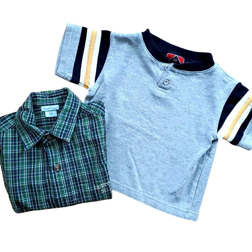Boys 2T shirts 2 Pack-No Outlet Grey Short‎ Sleeve Polo & HealthTex Plaid